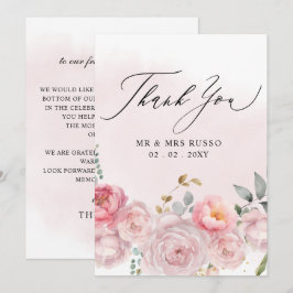 Tarjeta De Agradecimiento Boda floral Rubor elegante de escritura simple