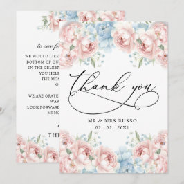 Tarjeta De Agradecimiento Boda floral Rubor elegante de escritura simple