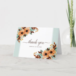 Tarjeta De Agradecimiento Boda floral ruidosa y morena gracias