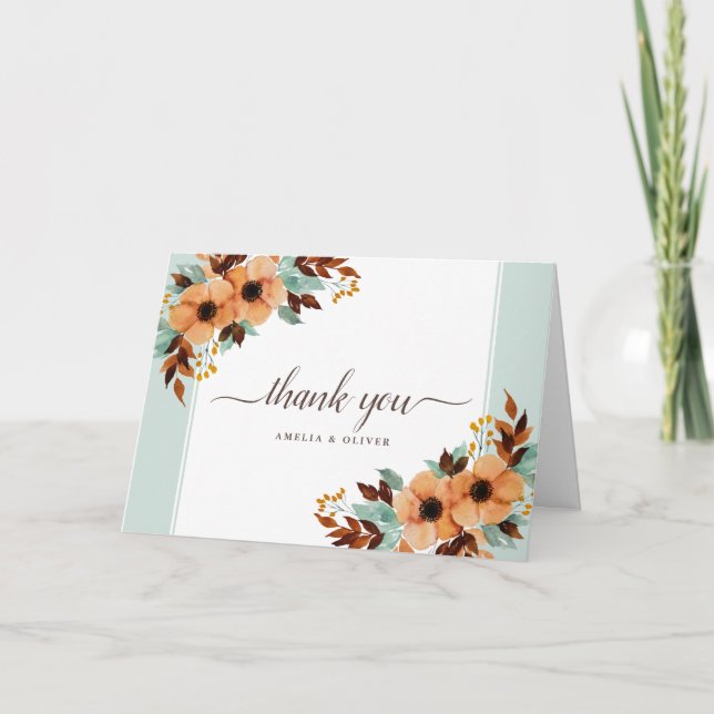 Tarjeta De Agradecimiento Boda floral ruidosa y morena gracias (Anverso)