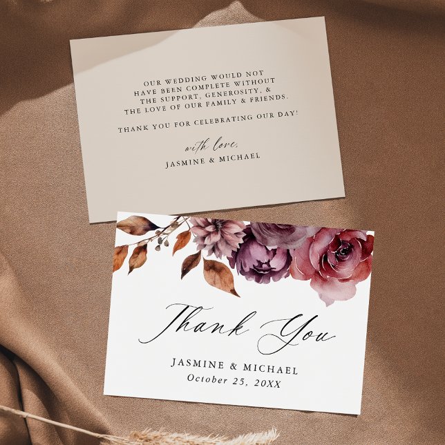 Tarjeta De Agradecimiento Boda floral Rustic Autumn Marsala (Subido por el creador)