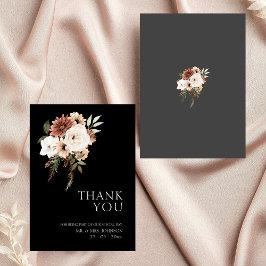 Tarjeta De Agradecimiento Boda floral Rustic Black and Peach