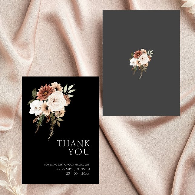 Tarjeta De Agradecimiento Boda floral Rustic Black and Peach (Rustic Black and Peach Floral Wedding Thank You)