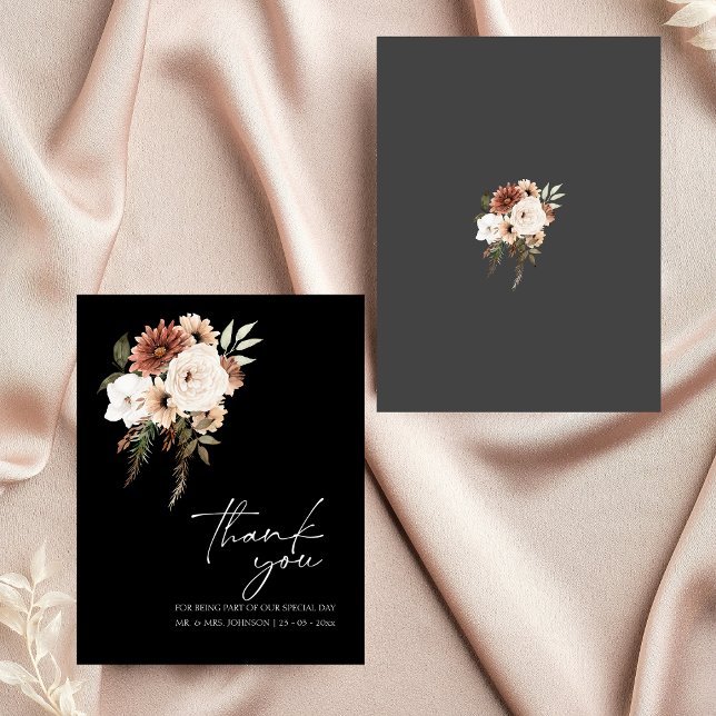 Tarjeta De Agradecimiento Boda floral Rustic Black and Peach (Rustic Black and Peach Floral Wedding Thank You)