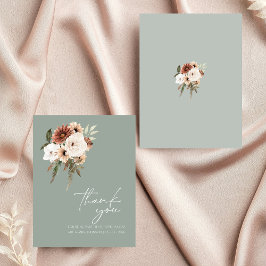 Tarjeta De Agradecimiento Boda floral Rustic Sage Green Peach