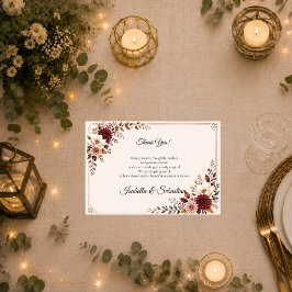 Tarjeta De Agradecimiento Boda Floral Rústica Borgoña