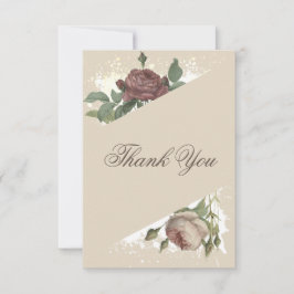 Tarjeta De Agradecimiento Boda Floral Rústica Moderna Burgundy Marsala Dorad