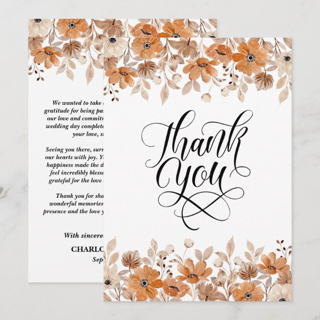 Tarjeta De Agradecimiento Boda floral rústico (Anverso / Reverso)