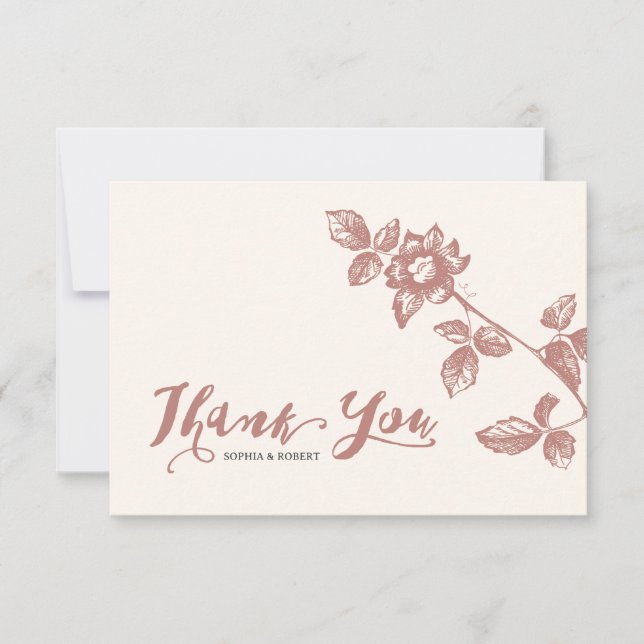 Tarjeta De Agradecimiento Boda floral rústico cálido Rosa caprichoso (Anverso)