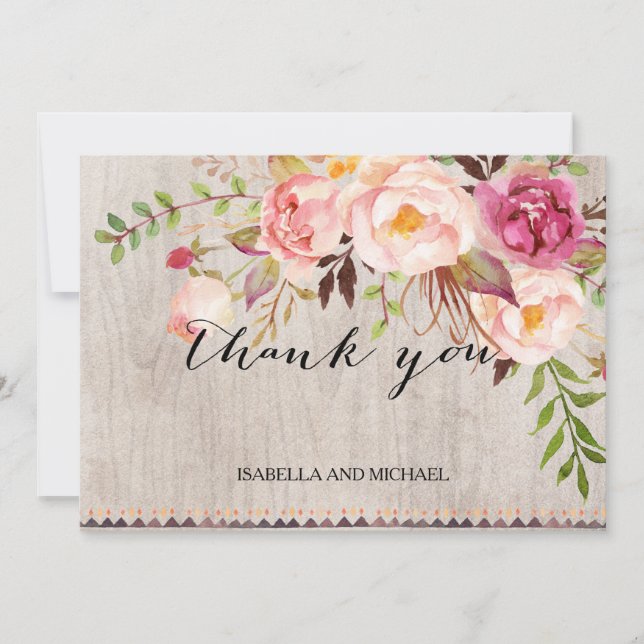 Tarjeta De Agradecimiento Boda floral rústico gracias/de doble cara (Anverso)