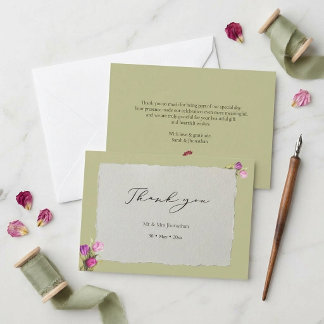 Tarjeta De Agradecimiento Boda Floral Salvia Verde Minimalista y Chic