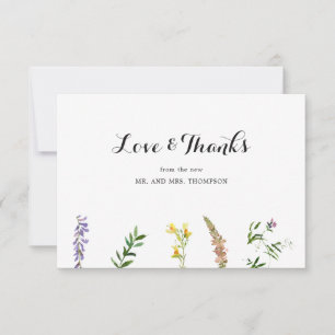 Tarjeta De Agradecimiento Boda Floral Silvestre Boho Rústica y Elegante