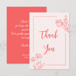 Tarjeta De Agradecimiento Boda floral simple coral rosa
