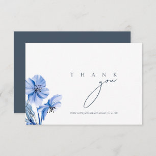 Tarjeta De Agradecimiento Boda floral simple de opulencia azul real