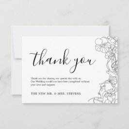 Tarjeta De Agradecimiento Boda floral simple en blanco y negro