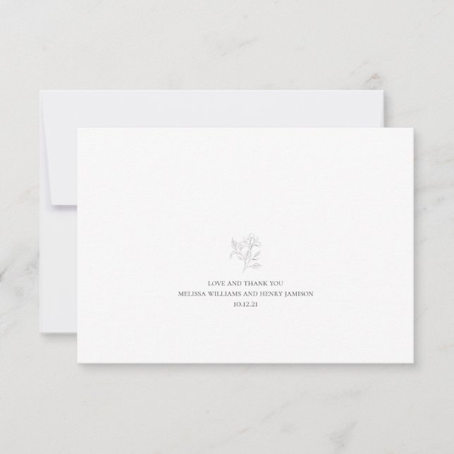 Tarjeta De Agradecimiento Boda floral simple gris y blanco (Anverso)