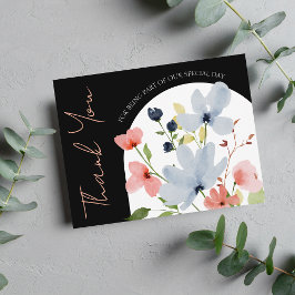 Tarjeta De Agradecimiento Boda floral simple negro y rosa