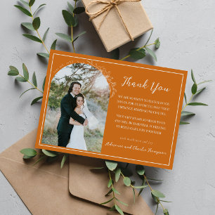 Tarjeta De Agradecimiento Boda Floral Simplicidad Calabaza Naranja 1