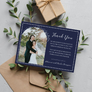 Tarjeta De Agradecimiento Boda Floral Simplicity 1 Azul Marino Oscuro