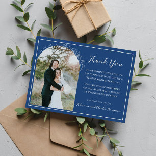 Tarjeta De Agradecimiento Boda Floral Simplicity 1 Azul Verdadero