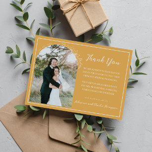 Tarjeta De Agradecimiento Boda Floral Simplicity 1 Ocre Amarillo