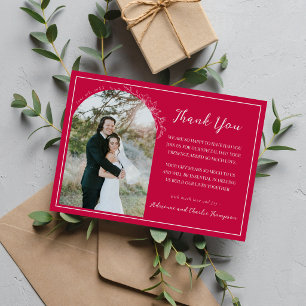 Tarjeta De Agradecimiento Boda Floral Simplicity 1 Rosa Frambuesa