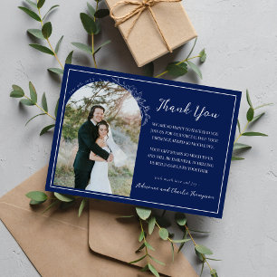 Tarjeta De Agradecimiento Boda Floral Simplicity 1 Tinta Azul
