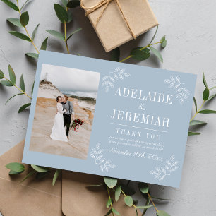Tarjeta De Agradecimiento Boda Floral Simplicity 2 Azul Hielo