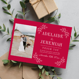 Tarjeta De Agradecimiento Boda Floral Simplicity 2 Frambuesa