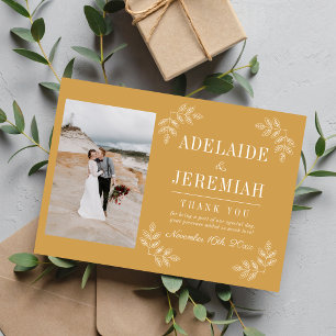 Tarjeta De Agradecimiento Boda Floral Simplicity 2 Ocre Amarillo