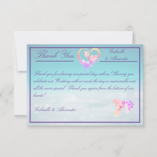 Tarjeta De Agradecimiento Boda Floral Sobre Las Nubes Verde Azul