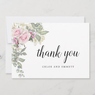 Tarjeta De Agradecimiento Boda floral sonrosada y blanca