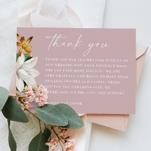 Tarjeta De Agradecimiento Boda floral suave rosa malva Jardín elegante