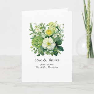 Tarjeta De Agradecimiento Boda Floral Tonos de Verde