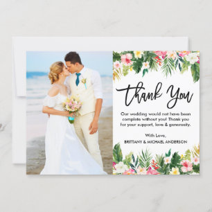 Tarjeta De Agradecimiento Boda floral tropical con guión de pincel