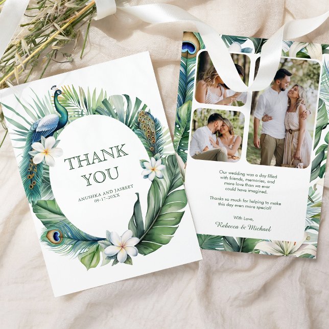 Tarjeta De Agradecimiento Boda Floral Tropical Indio Peacock (Subido por el creador)