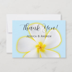Tarjeta De Agradecimiento Boda floral tropical, plumeria blanca y amarilla