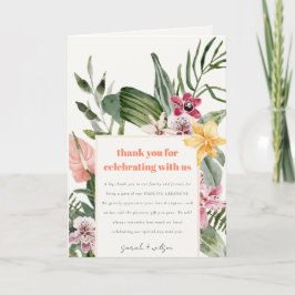 Tarjeta De Agradecimiento Boda Floral Tropical Vibrante Peach Rubor Boho