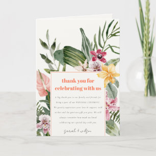 Tarjeta De Agradecimiento Boda Floral Tropical Vibrante Peach Rubor Boho