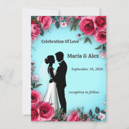 Tarjeta De Agradecimiento 💍 Boda Floral Turquesa Con Tema de Pareja 💍