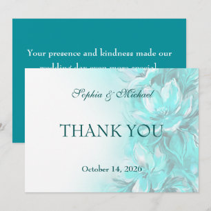 Tarjeta De Agradecimiento Boda floral turquesa elegante