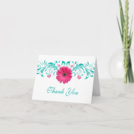 Tarjeta De Agradecimiento Boda Floral Turquesa Rosa Daisy Gracias