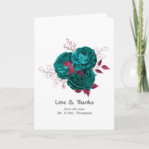 Tarjeta De Agradecimiento Boda floral turquesa y burgundy