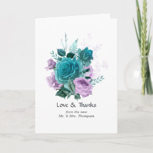 Tarjeta De Agradecimiento Boda floral turquesa y lavanda