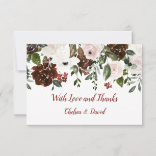 Tarjeta De Agradecimiento Boda floral verde del bosque de marfil rojo indio