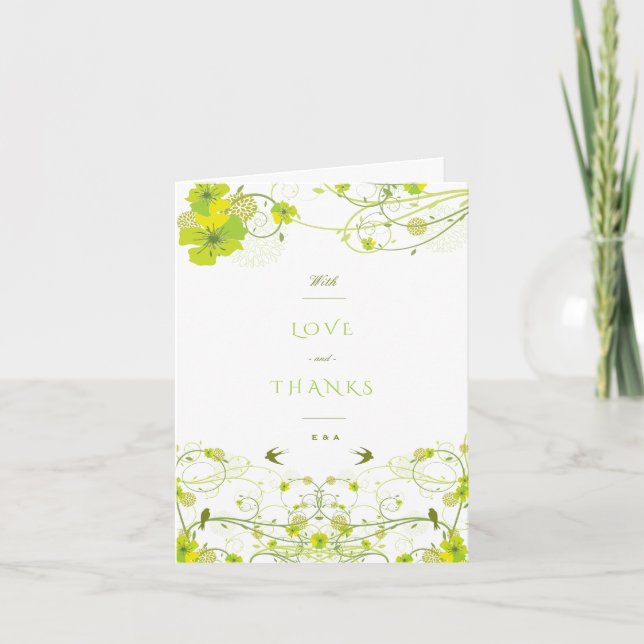 Tarjeta De Agradecimiento Boda Floral Verde Hibiscus Swirls (Anverso)