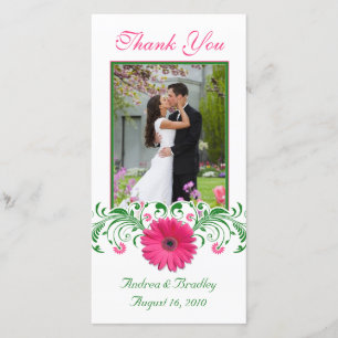 Tarjeta De Agradecimiento Boda Floral Verde Rosa Gerbera Daisy Gracias
