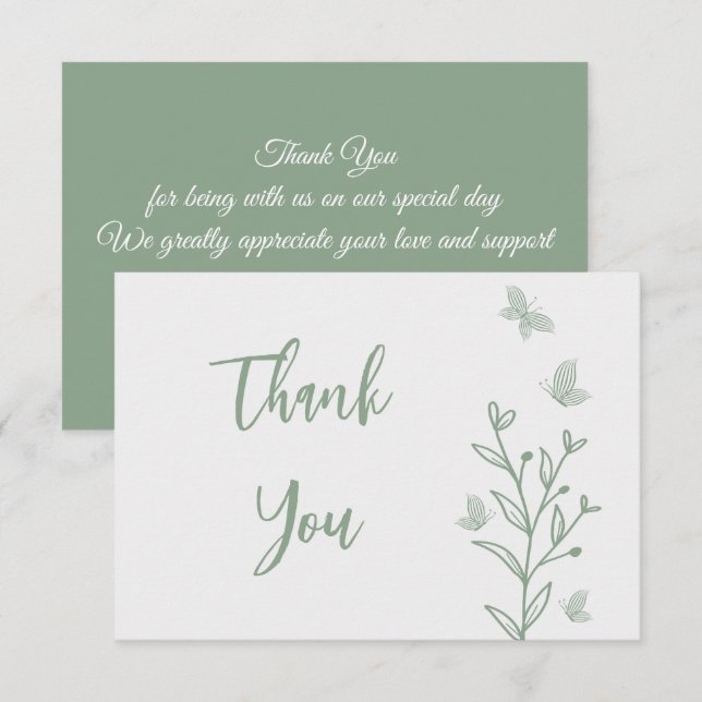 Tarjeta De Agradecimiento Boda floral verde salado simple (Anverso / Reverso)