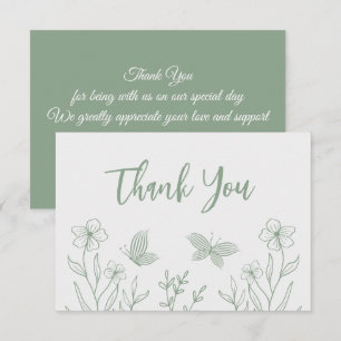 Tarjeta De Agradecimiento Boda floral verde salado simple