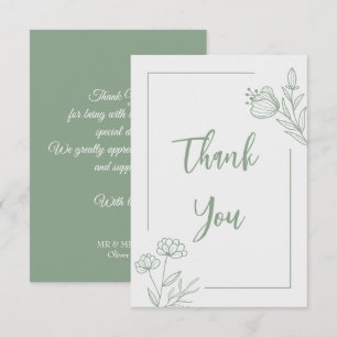 Tarjeta De Agradecimiento Boda floral verde salado simple